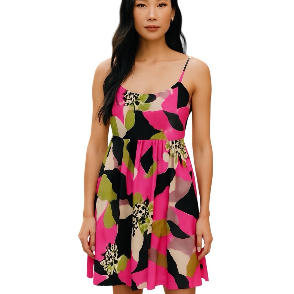 TRINA TURK PINK BLACK WHITE ABSTRACT MAXIMALIST SPAGHETTI STRAP SUMMER DRESS 8